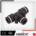 A107 Ningbo angricht black plastic pneumatic Tee type 3 way auto air tube fitting push in connector